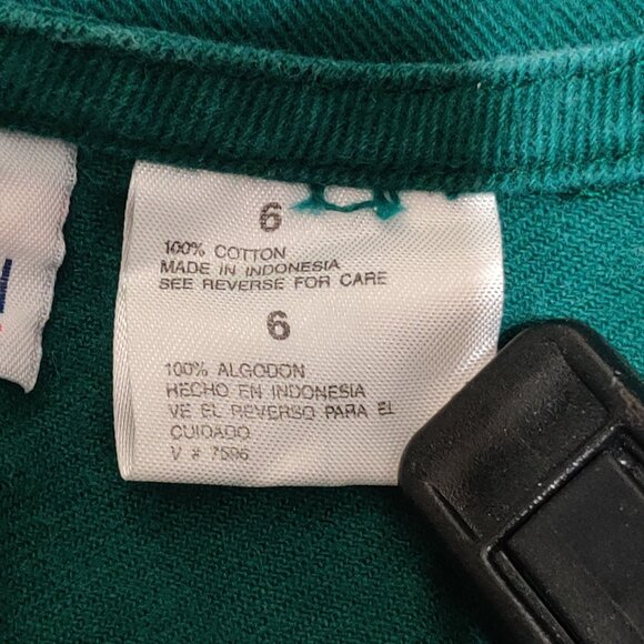 In Design 6 Girls Green Cotton Denim Jumper Dress Scotty Dog Bow Pockets Vintage - Picture 8 of 9